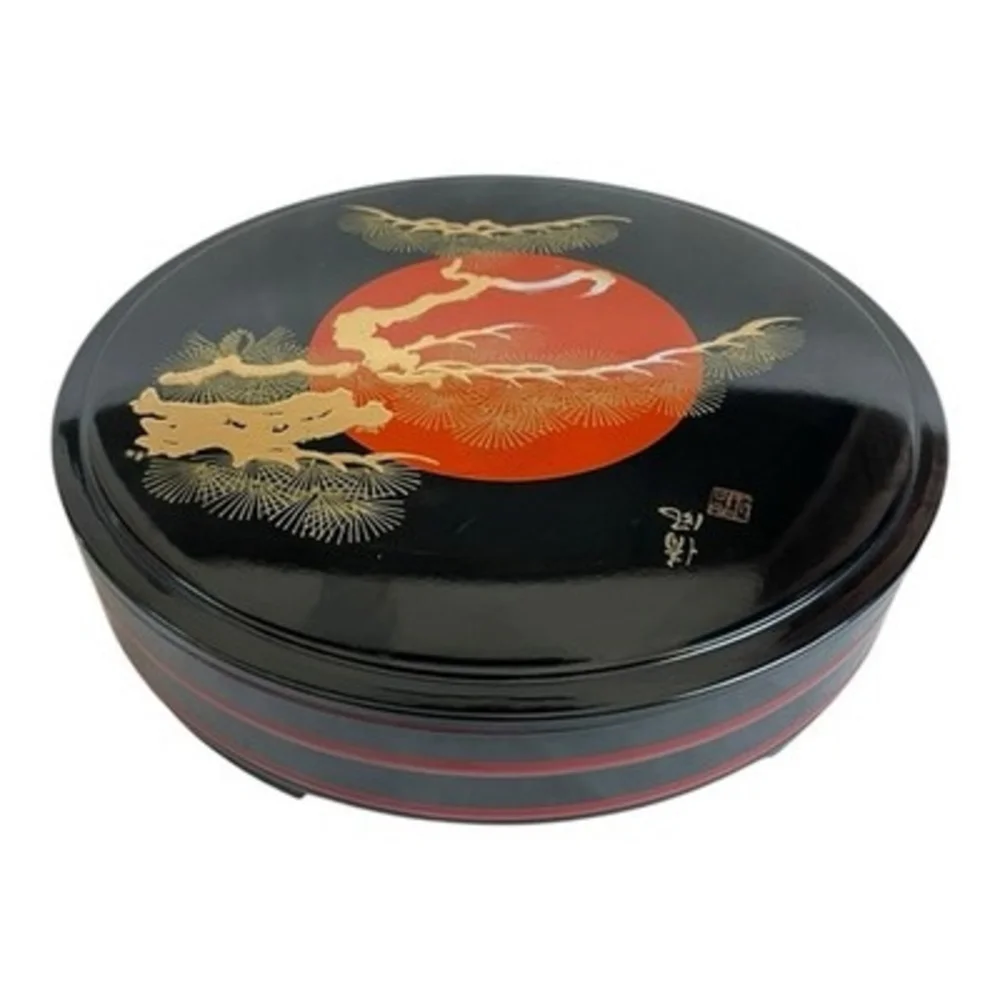 Vintage Japanese Urushi Lacquerware Sushi Oke Round Serving Set Lid 11.75